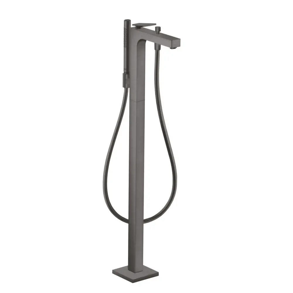 Bodenstehender Einhebel-Wannenmischer in Brushed Black Chrome von AXOR mit einem Hebelgriff und flexiblem Auslauf.
